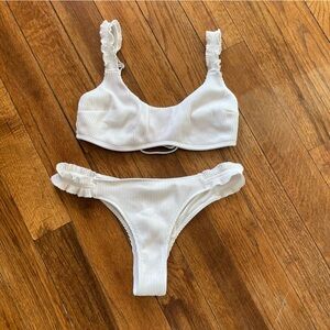 Hollister White Ribbed Ruffle Bikini